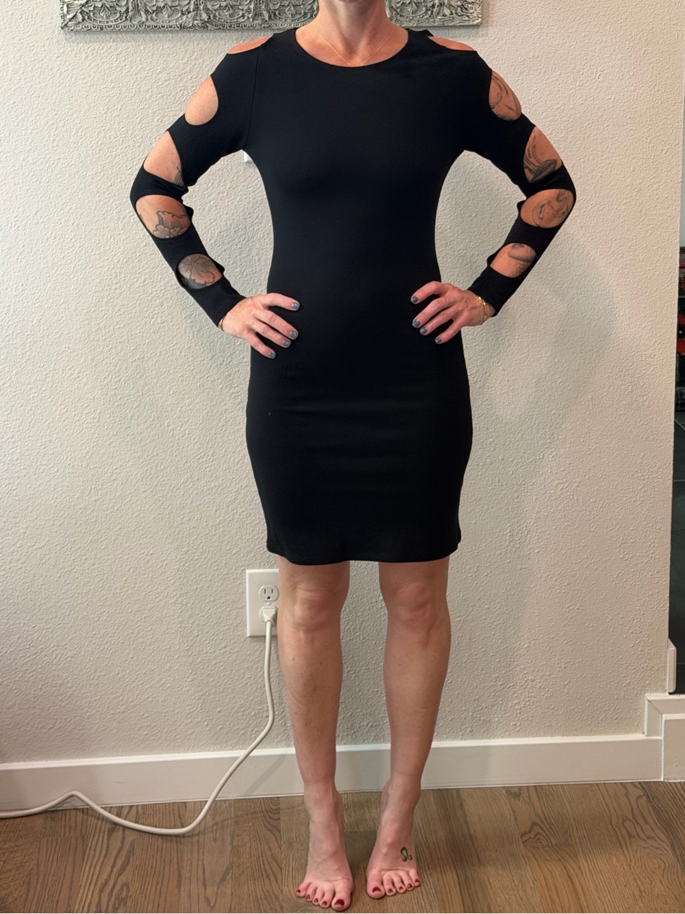 Alice and Olivia Black Cutout Sleeve Bodycon Dress